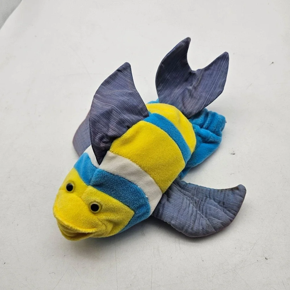 Caltoy Fish Hand Puppet Plush Blue Yellow Stripes Fins Soft Toy Kids Play